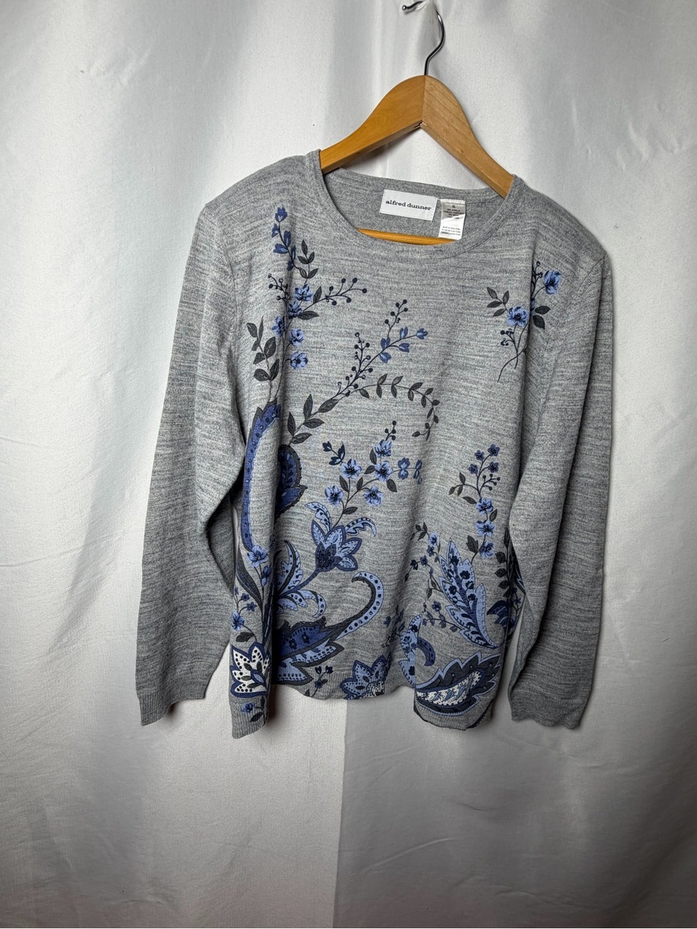 Alfred Dunner Gray Sweater with Blue Floral Print